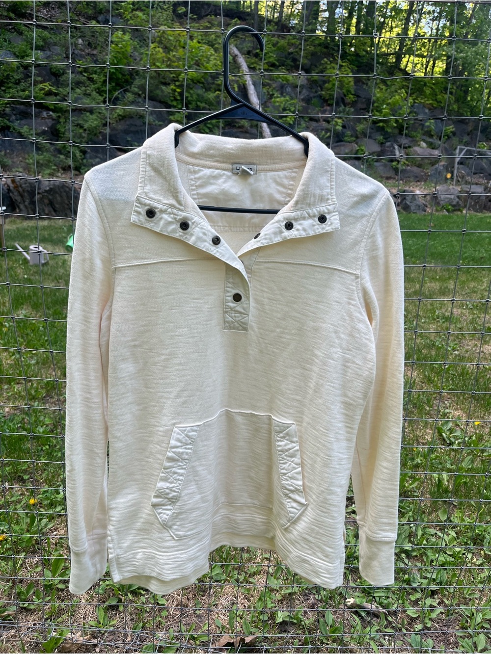 LL Bean Women's Cream Pullover Snap-Detail Top